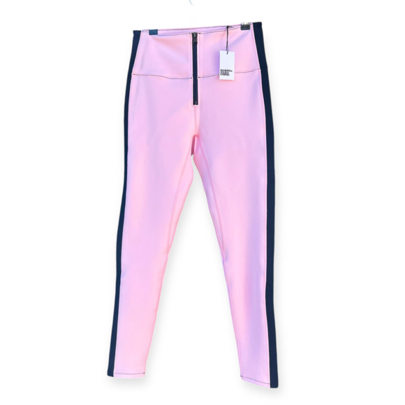 NWT Solid and Striped Sport Soleil Zip Front Leggings Pink Black Size Medium - Picture 3 of 9